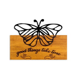 Wallity Butterfly 5 Escultura de pared en madera nogal y metal negro
